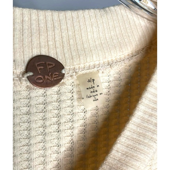 Free People FP One Tasha Thermal Waffle Knit S Lace Up Long Sleeve Top Blouse - Picture 4 of 7